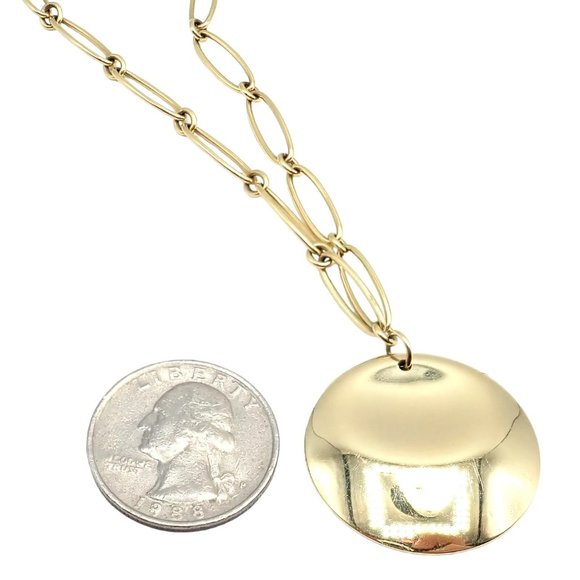 Authentic! Tiffany & Co Peretti 18k Yellow Gold 30mm Disc Pendant Necklace - Picture 5 of 12